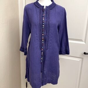 Soft Surroundings Linen Desert Long Tunic Womens M Lagenlook Boho Embroidery